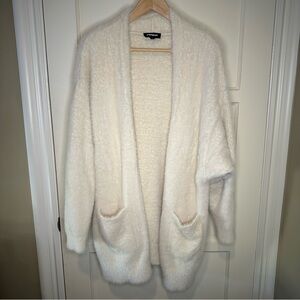 Express Long Open Front Cardigan -Off White, Size Small